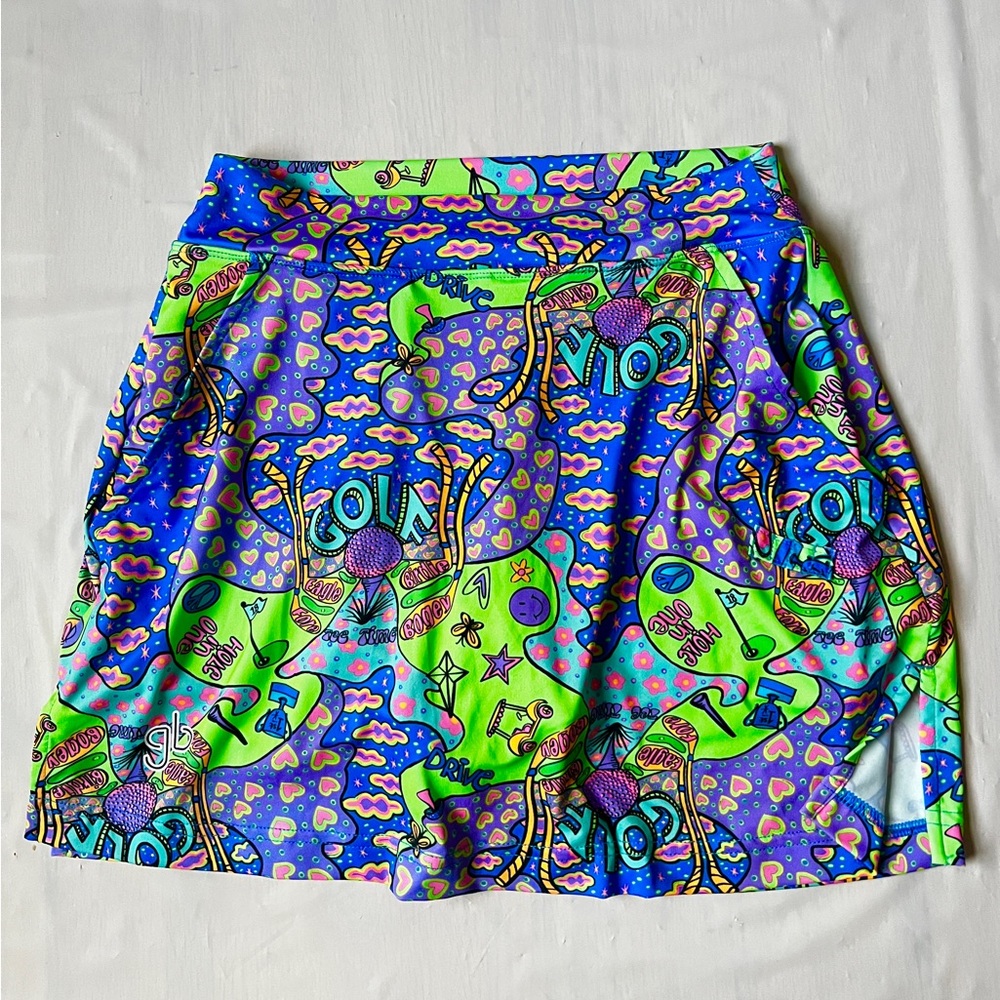 Bella groovy print golf skort skirt A-line attached compression shorts size S